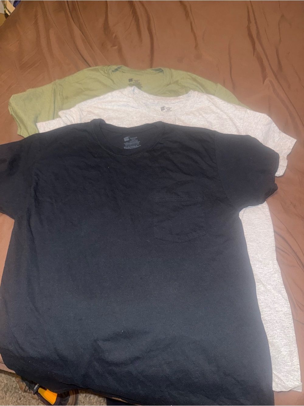 Hanes Men's Short Sleeve Pocket Tees - Black, Gray & Olive